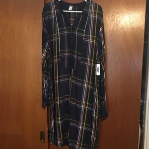 Old Navy Blue Plaid Long Sleeve Shirt Dress